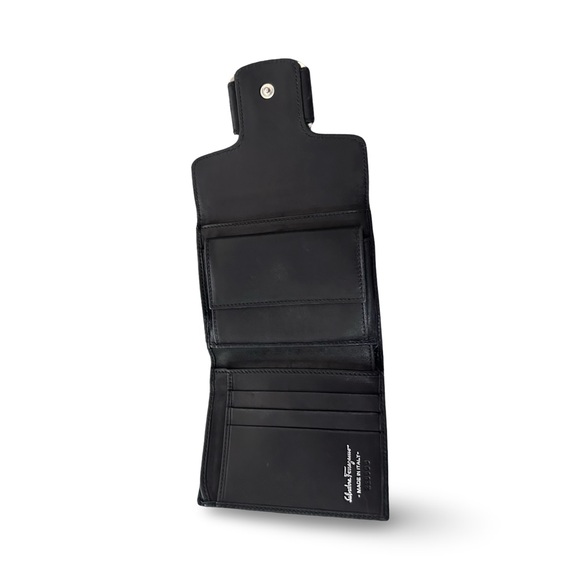 black Salvatore Ferragamo Vara canvas pouch with a silver-tone buckle. - Picture 11 of 14